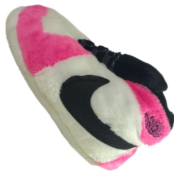 Nike Dunk Air Jordan Plush Fluffy Slippers Adults One Size White Pink Black EUC - Picture 1 of 12